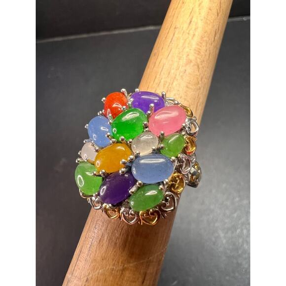 NEW rainbow harmony jade ring in vermeil and rhodium over sterling silver size 5 - Picture 1 of 16